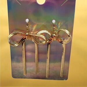 Gold Bow Dangle Earrings